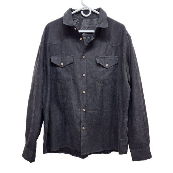 Mens Black Button-Up Long Sleeve Shirt Size XL Dual Chest Pockets - Picture 1 of 8